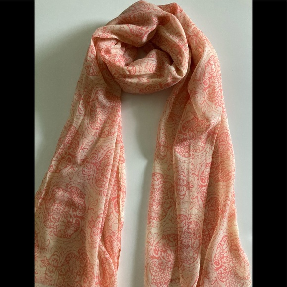 π Romantic Patten Long Scarf, Light Yellow & Coral - Picture 1 of 4